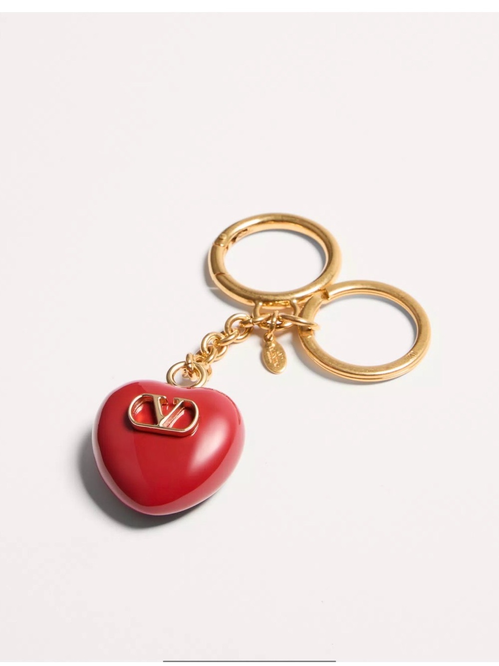 Valentino Garavani Red Heart Keyring with Gold Hardware